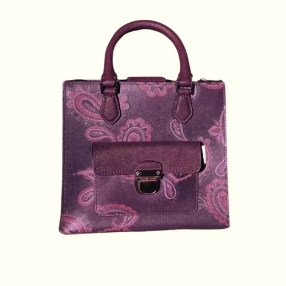 Michael Kors Bridgette Messenger Bag with Paisley Print Plum Purple - Picture 7 of 11
